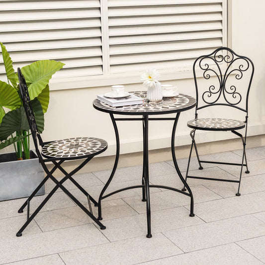Set of 2 Mosaic Chairs for Patio Metal Folding Chairs-C, Black - Gallery Canada