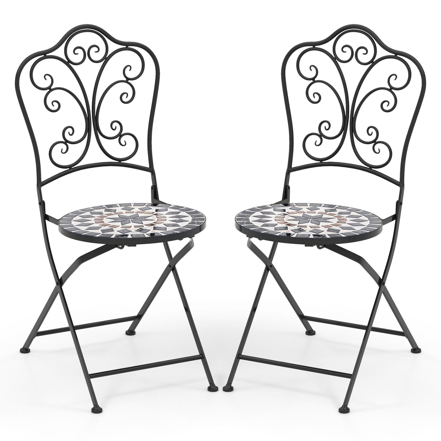 Set of 2 Mosaic Chairs for Patio Metal Folding Chairs-C, Black Patio Dining Chairs at Gallery Canada