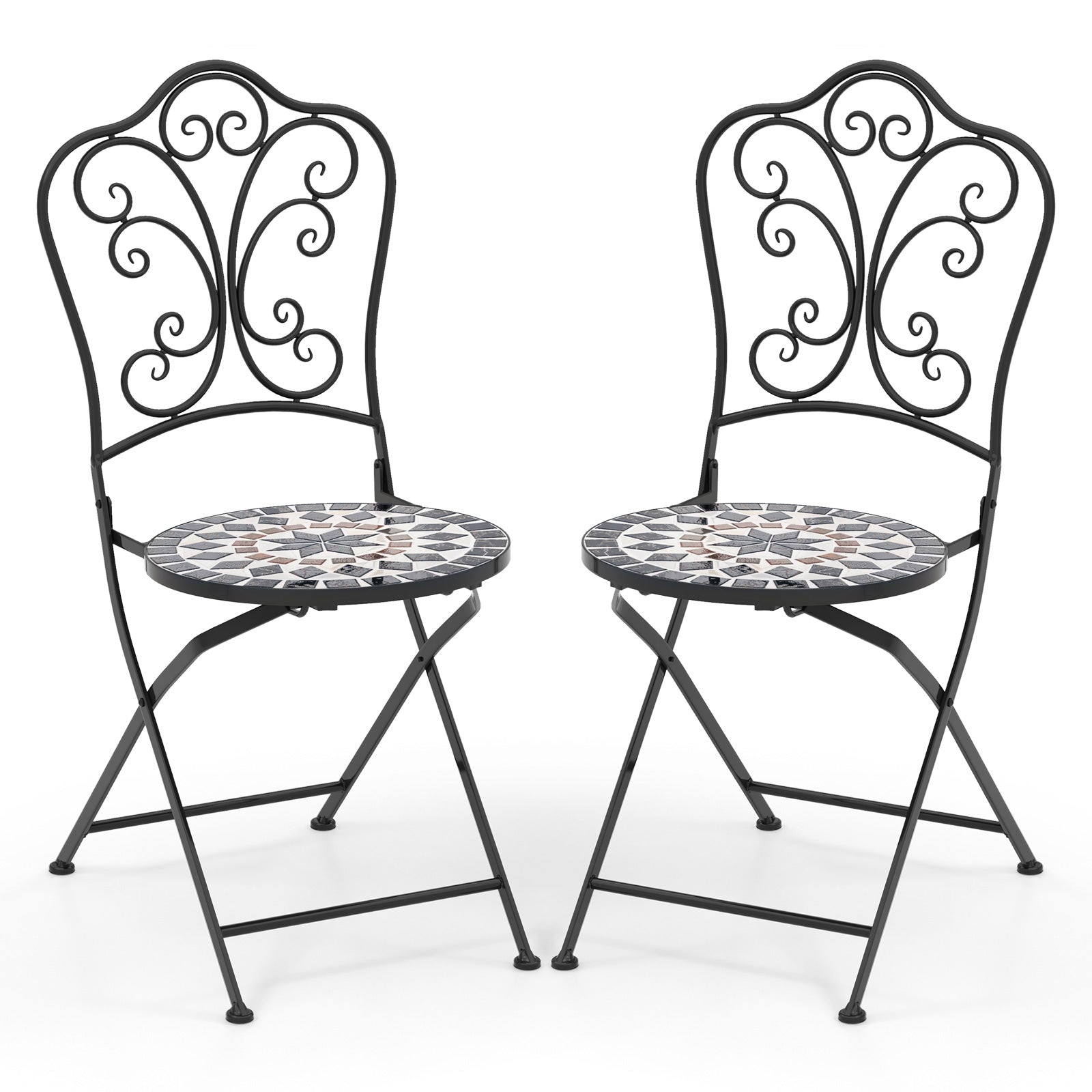 Set of 2 Mosaic Chairs for Patio Metal Folding Chairs-C, Black Patio Dining Chairs at Gallery Canada