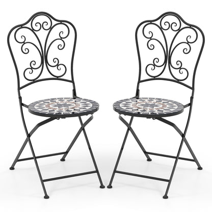 Set of 2 Mosaic Chairs for Patio Metal Folding Chairs-C, Black Patio Dining Chairs at Gallery Canada