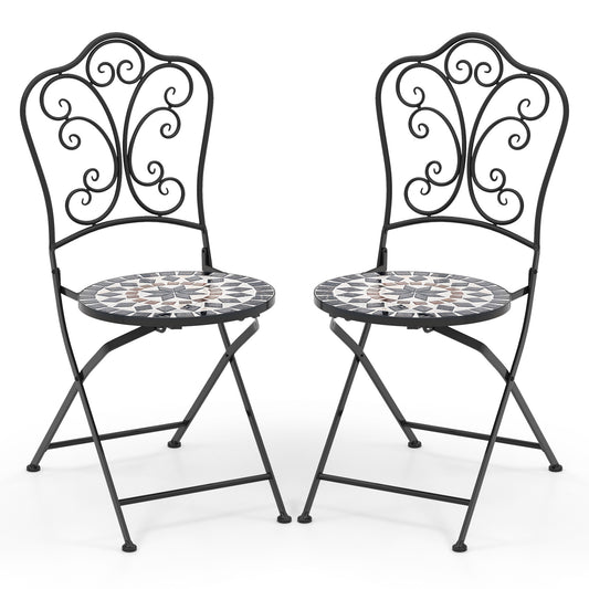 Set of 2 Mosaic Chairs for Patio Metal Folding Chairs-C, Black Patio Dining Chairs at Gallery Canada