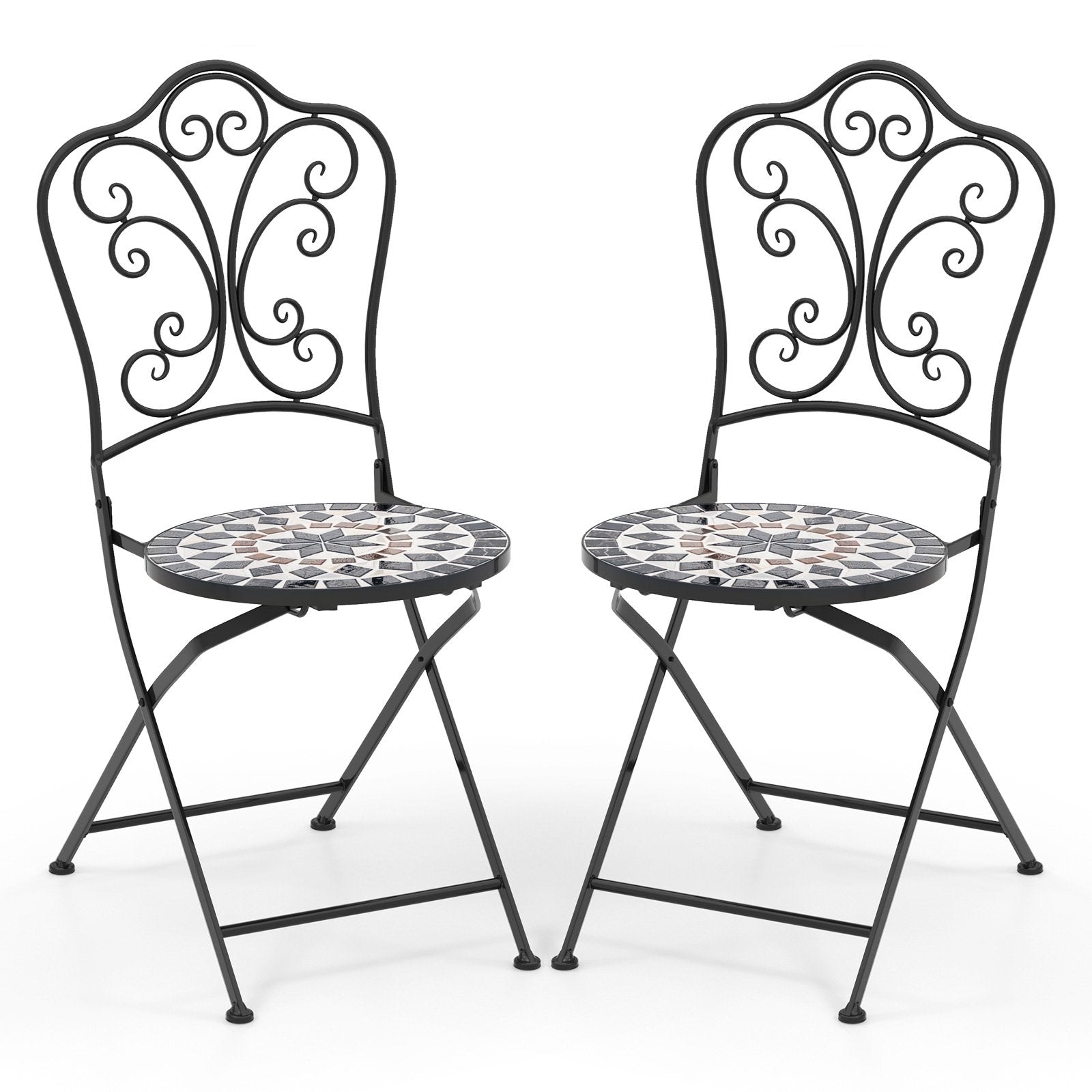 Set of 2 Mosaic Chairs for Patio Metal Folding Chairs-C, Black Patio Dining Chairs Style C at Gallery Canada