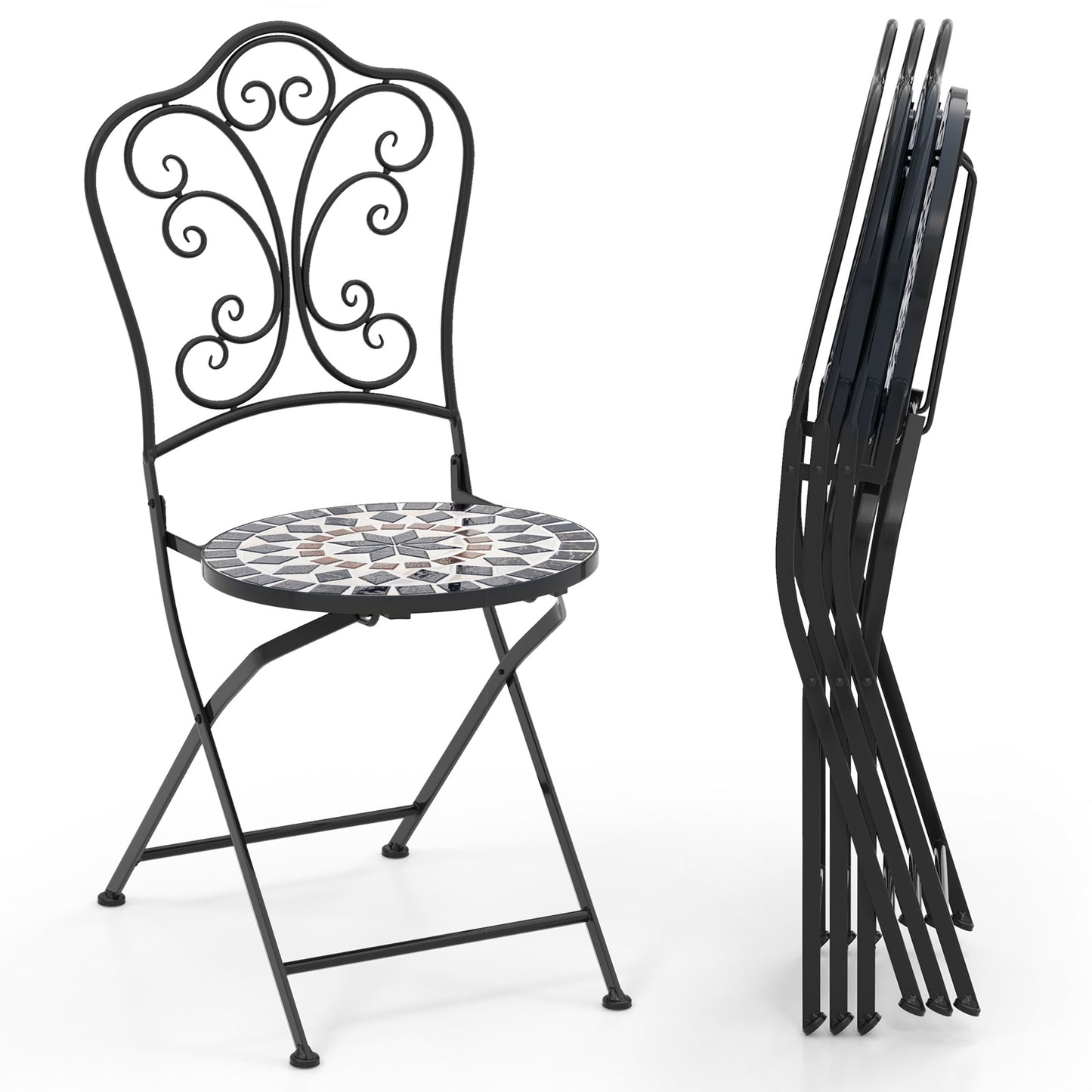 Set of 2 Mosaic Chairs for Patio Metal Folding Chairs-C, Black Patio Dining Chairs at Gallery Canada