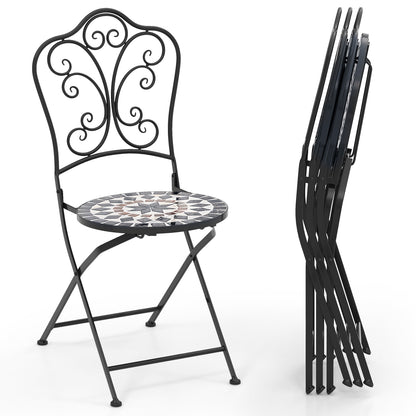 Set of 2 Mosaic Chairs for Patio Metal Folding Chairs-C, Black Patio Dining Chairs at Gallery Canada