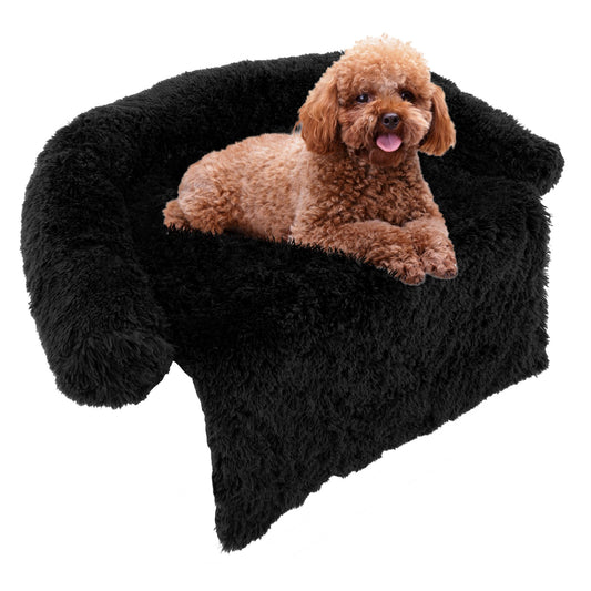 Plush Calming Dog Couch Bed with Anti-Slip Bottom-S, Black - Gallery Canada