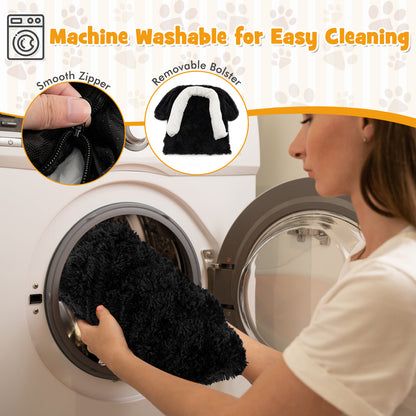 Plush Calming Dog Couch Bed, Anti-Slip Bottom, S, Black Dog Supplies at Gallery Canada