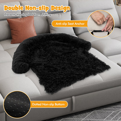 Plush Calming Dog Couch Bed with Anti-Slip Bottom-S, Black