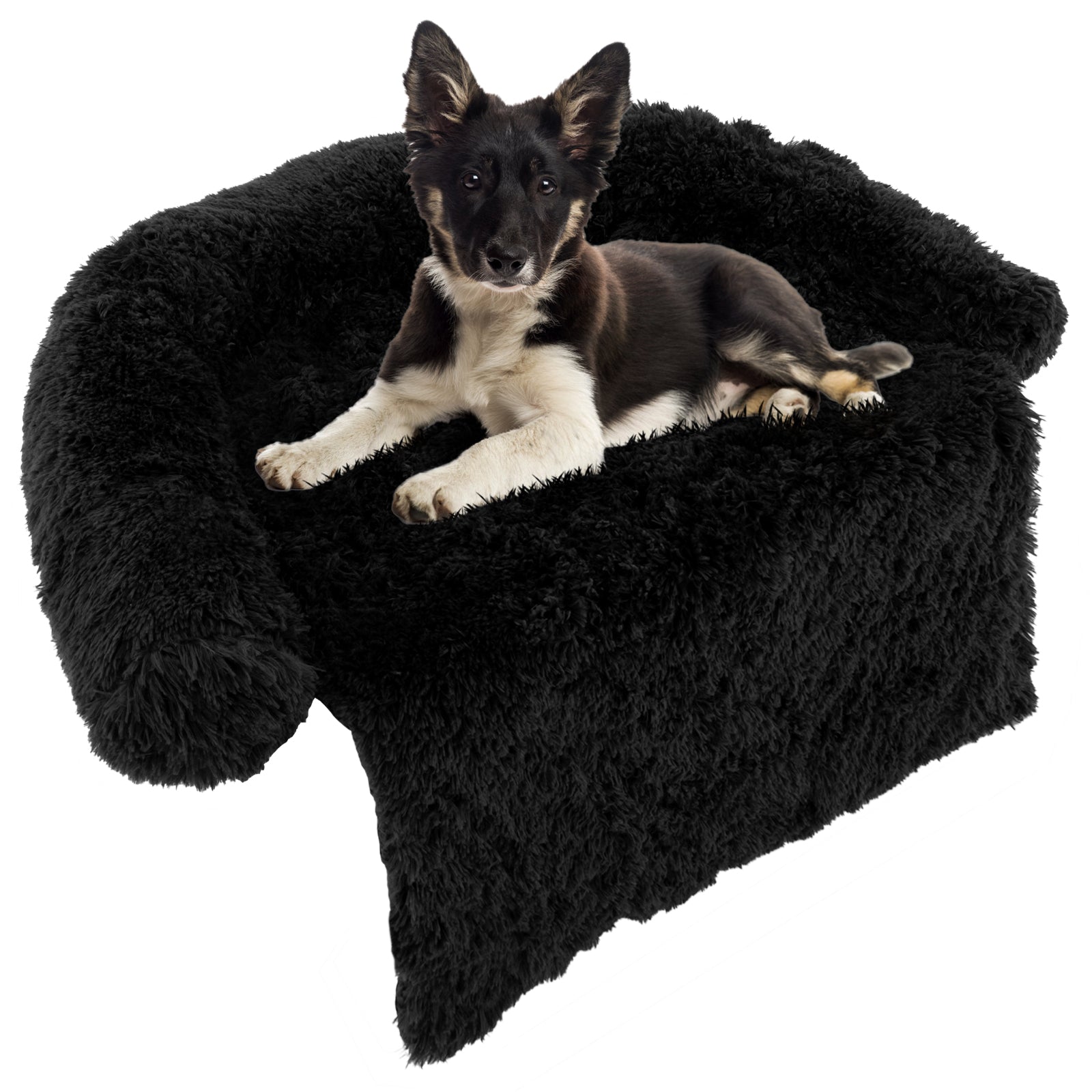 Plush Calming Dog Couch Bed with Anti-Slip Bottom-M, Black Dog Supplies M at Gallery Canada