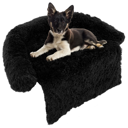 Plush Calming Dog Couch Bed, Anti-Slip Bottom, M, Black