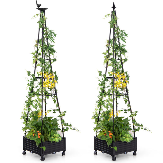 Garden Obelisk Trellis with Self-Drainage System for Climbing Plants, Black - Gallery Canada