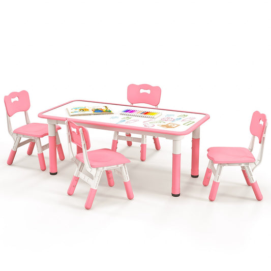 Kids Table and Chairs Set for 4 with Graffiti Desktop, Pink - Gallery Canada