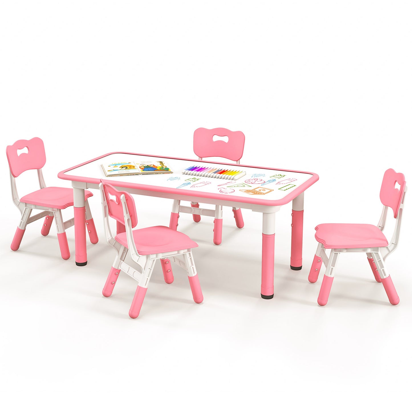 Ensemble de Table et Chaises pour Enfants, 4 Pièces, Bureau Graffiti, Rose