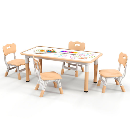Kids Table and Chairs Set for 4 with Graffiti Desktop, Natural - Gallery Canada