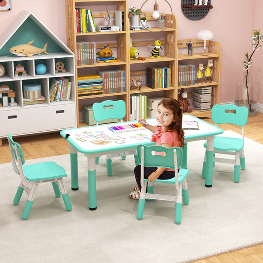 Kids Table and Chairs Set for 4 with Graffiti Desktop, Green - Gallery Canada