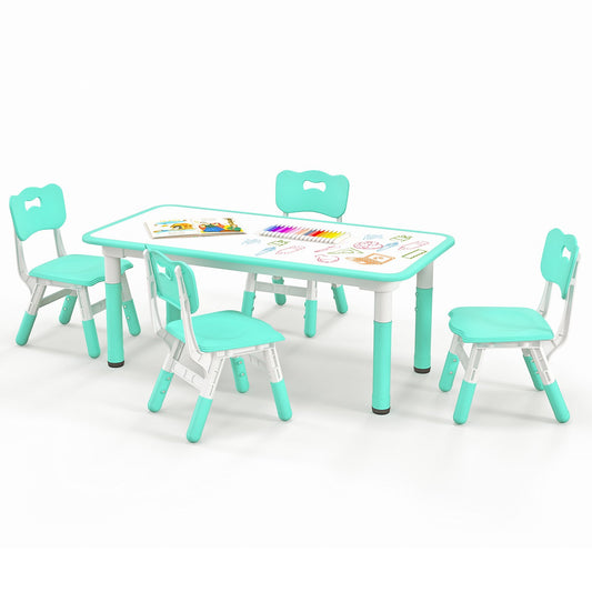 Kids Table and Chairs Set for 4 with Graffiti Desktop, Green - Gallery Canada