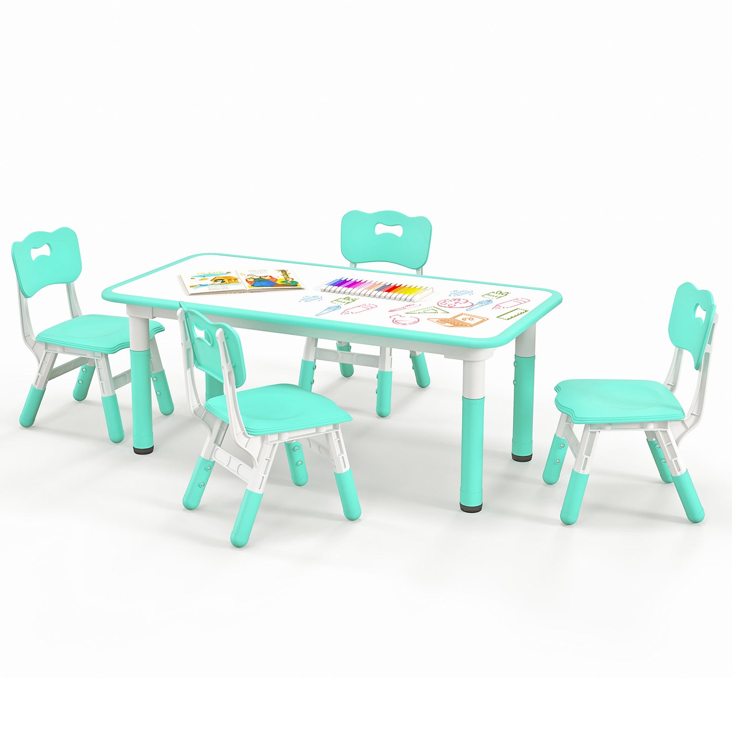 Ensemble de Table et Chaises pour Enfants, 4 Pièces, Bureau Graffiti, Vert