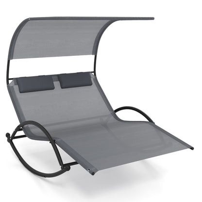 Outdoor Dual Rocker Sunbed 2-Person Canopied Patio Lounger with Detachable Headrests, Gray Patio Rocking Chairs & Gliders at Gallery Canada