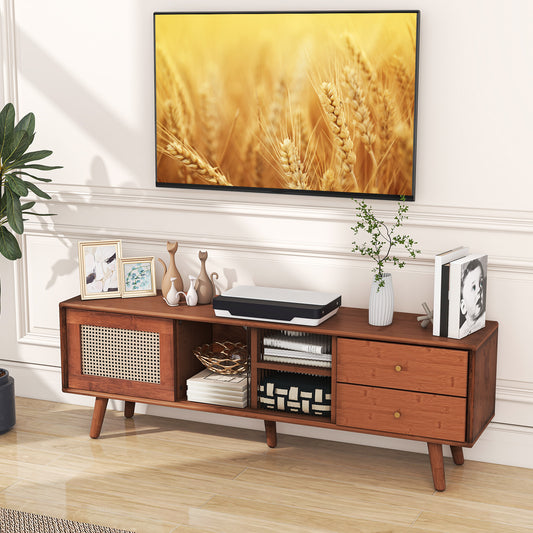 Bamboo TV Stand for TV up to 65 Inch, Brown End & Side Tables Brown at Gallery Canada