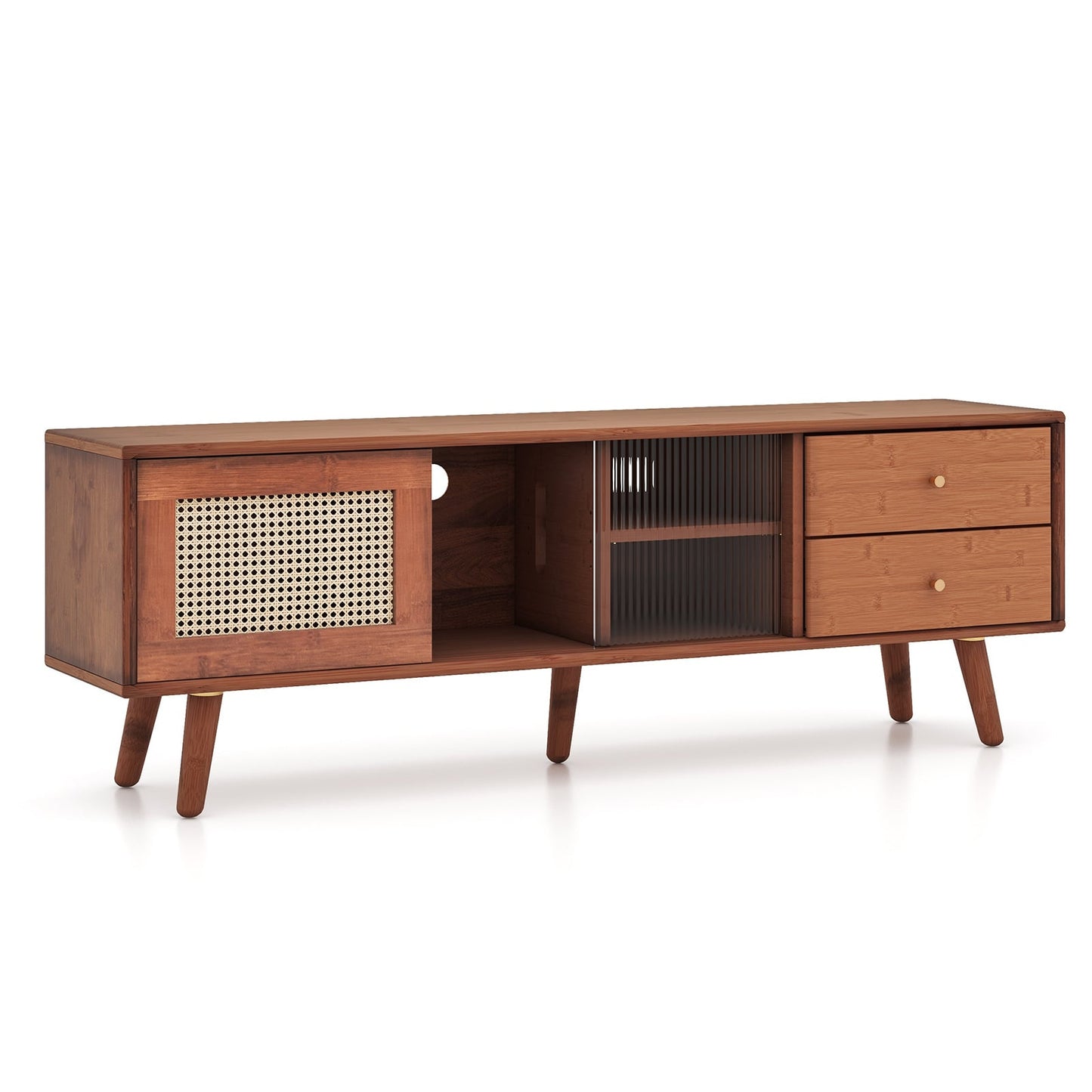 Bamboo TV Stand, 65 Inch, Brown End & Side Tables at Gallery Canada
