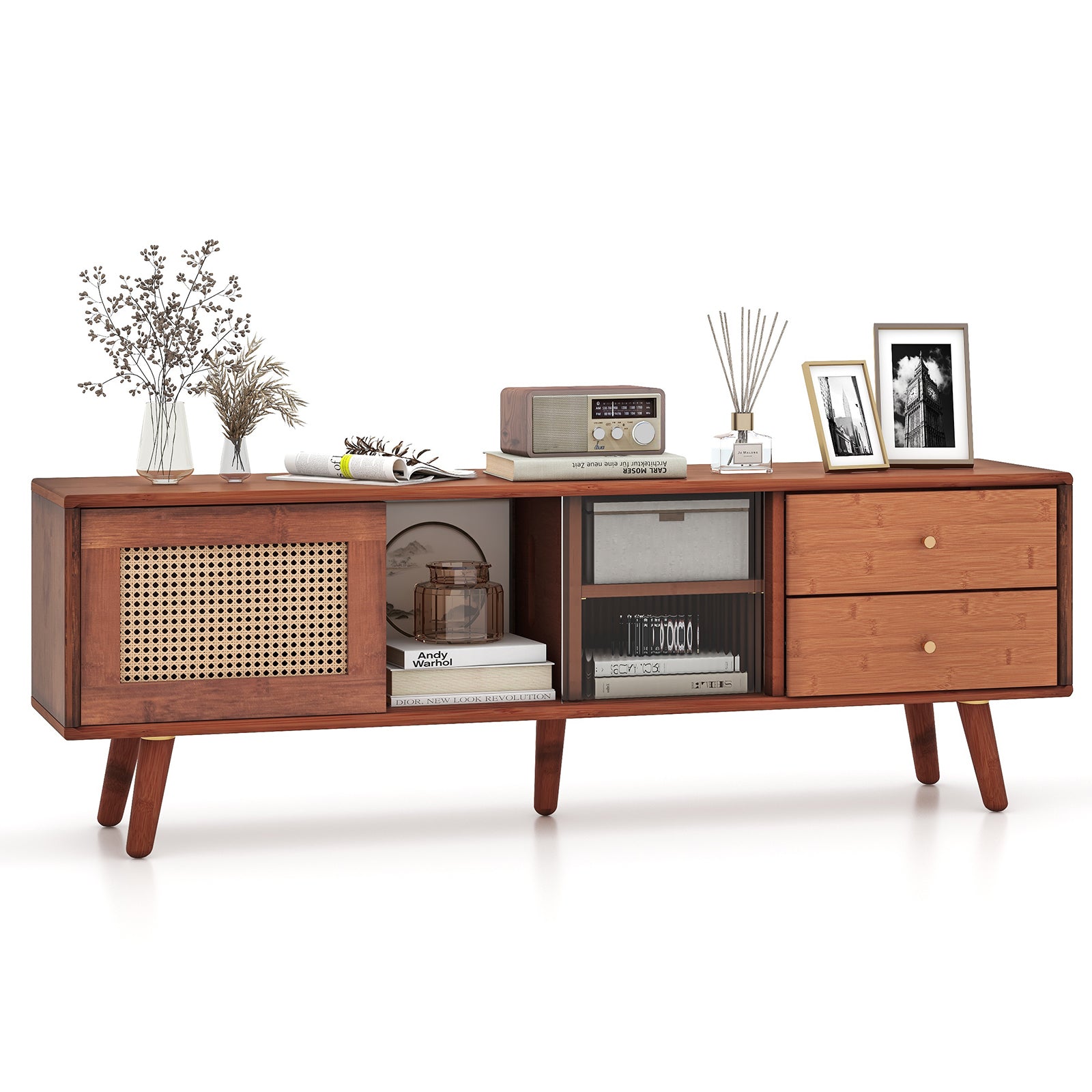 Bamboo TV Stand for TV up to 65 Inch, Brown End & Side Tables at Gallery Canada