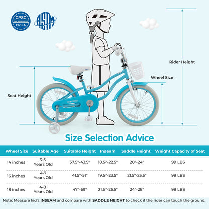 14/16/18 Inch Kids Bike with Dual Brakes and Adjustable Seat-18 inches, Blue Kids Bike at Gallery Canada