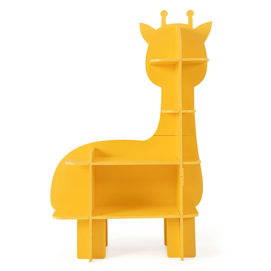 Kids Bookcase Toy Storage Organizer with Open Storage Shelves-Giraffe, Yellow - Gallery Canada