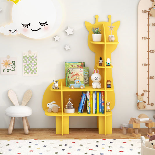 Kids Bookcase Toy Storage Organizer with Open Storage Shelves-Giraffe, Yellow - Gallery Canada
