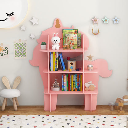 Kids Bookcase Toy Storage Organizer with Open Storage Shelves-Unicorn, Pink