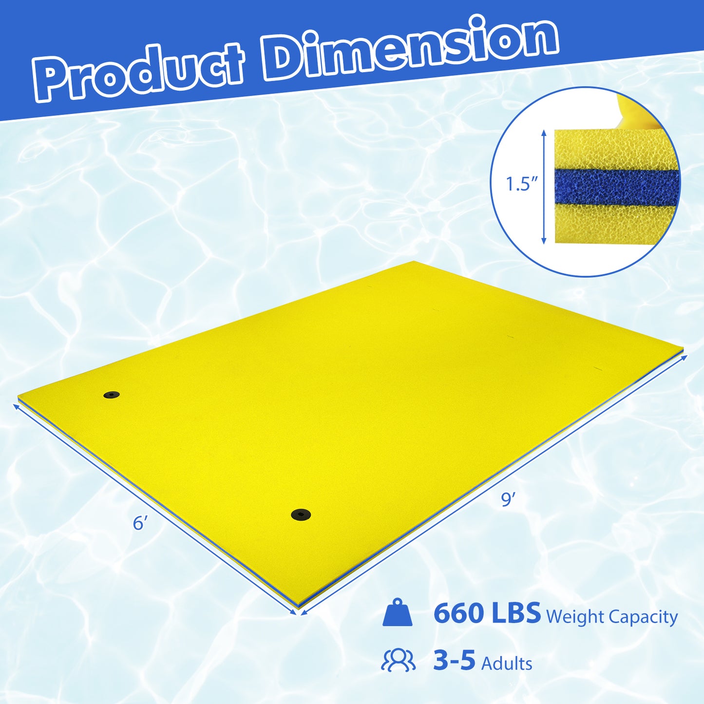 9' x 6' 3 Layer Floating Water Pad Foam Mat , Yellow Swimming at Gallery Canada