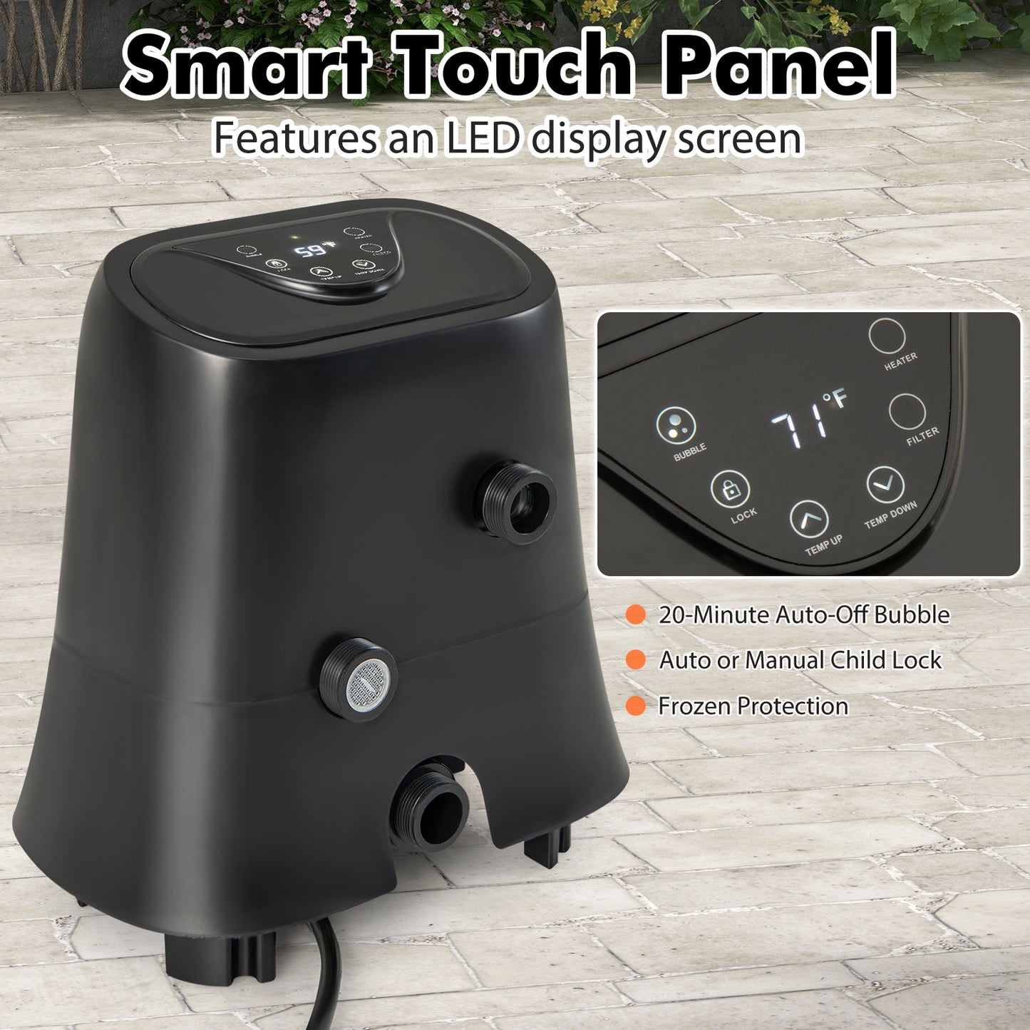 1350W Electric Heater Pump, Touch Panel, LED Display, Black Swimming Pools at Gallery Canada