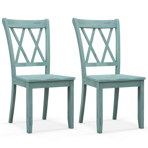 Set of 2 Cross Back Rubber Wood Dining Chairs, Green