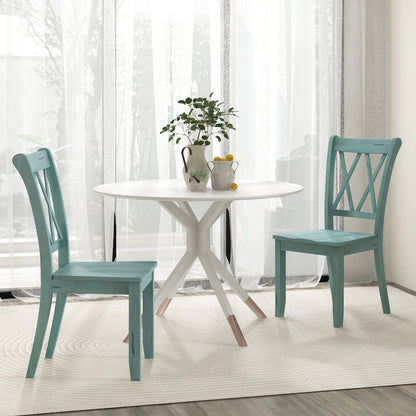 Set of 2 Cross Back Rubber Wood Dining Chairs, Green - Gallery Canada