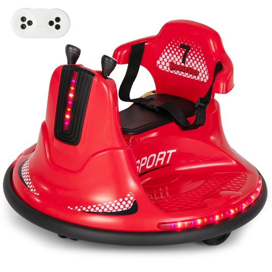12V Kids Ride On Bumper Car, Remote Control Lights Music, Red