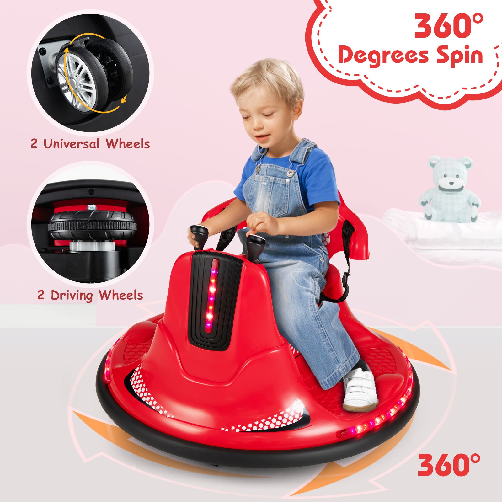 12V Kids Ride On Bumper Car with Remote Control Lights and Music, Red Powered Ride On Toys at Gallery Canada