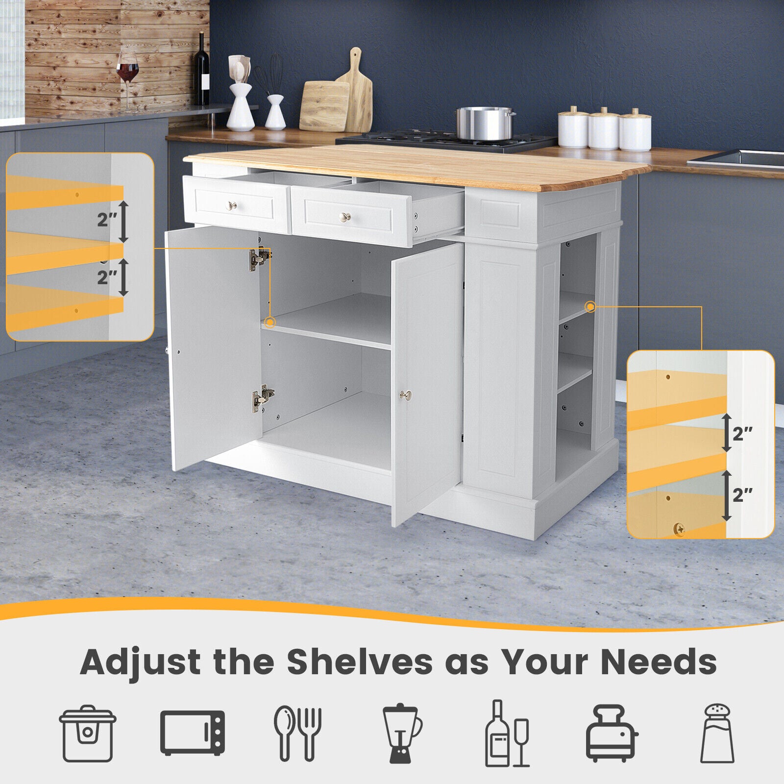 Kitchen Island with Storage and 3-Level Adjustable Shelves, White Kitchen Islands & Carts at Gallery Canada