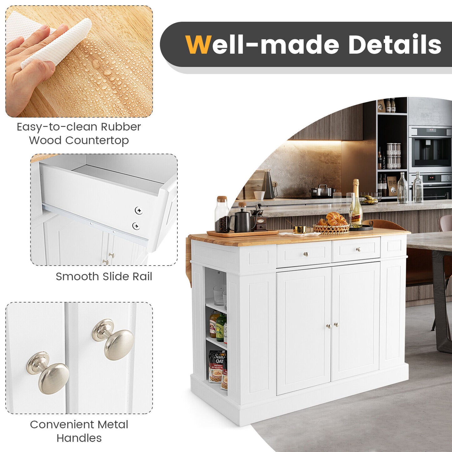 Kitchen Island with Storage and 3-Level Adjustable Shelves, White Kitchen Islands & Carts at Gallery Canada