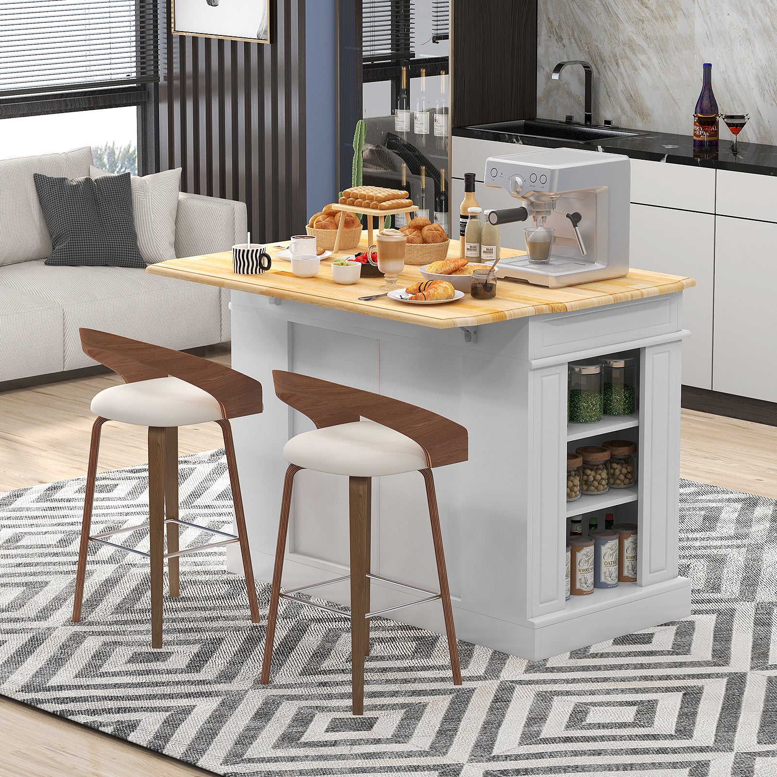 Kitchen Island with Storage and 3-Level Adjustable Shelves, White Kitchen Islands & Carts at Gallery Canada