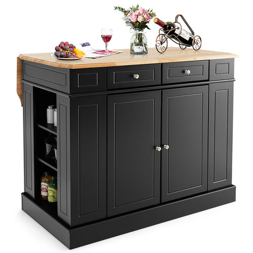 Kitchen Island with Storage and 3-Level Adjustable Shelves, Black