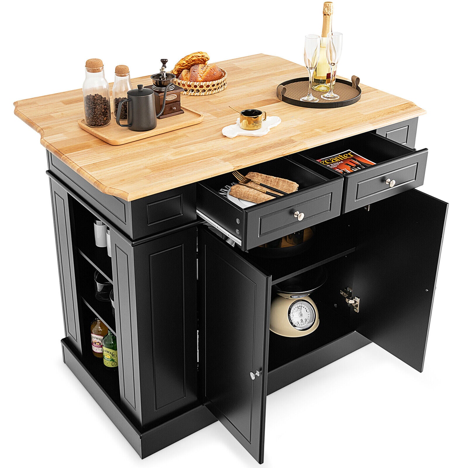 Kitchen Island with Storage and 3-Level Adjustable Shelves, Black Kitchen Islands & Carts at Gallery Canada