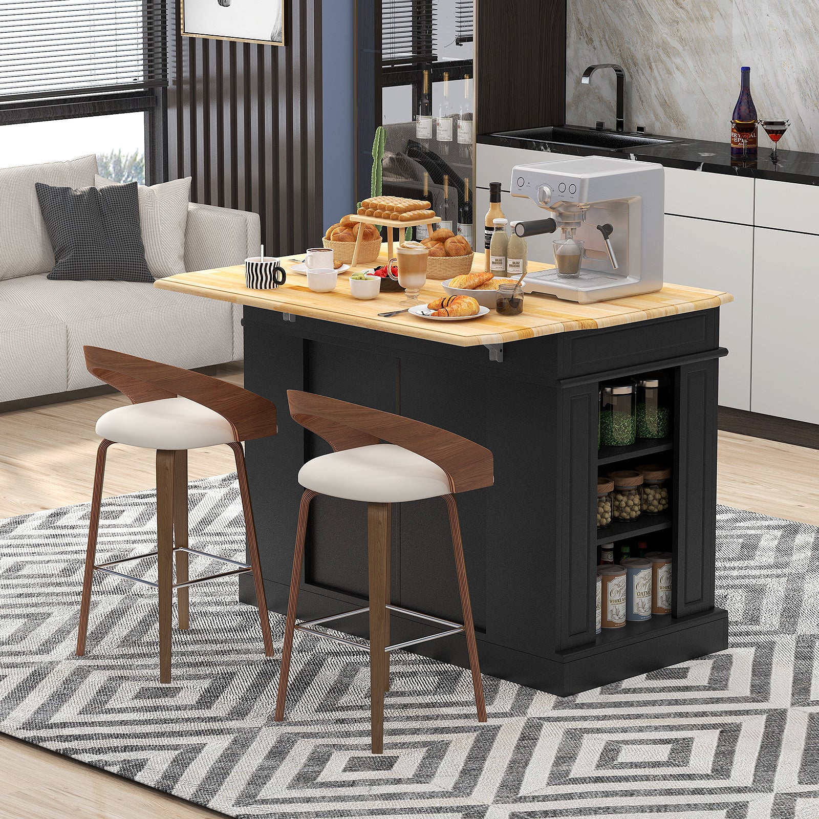 Kitchen Island with Storage and 3-Level Adjustable Shelves, Black Kitchen Islands & Carts at Gallery Canada