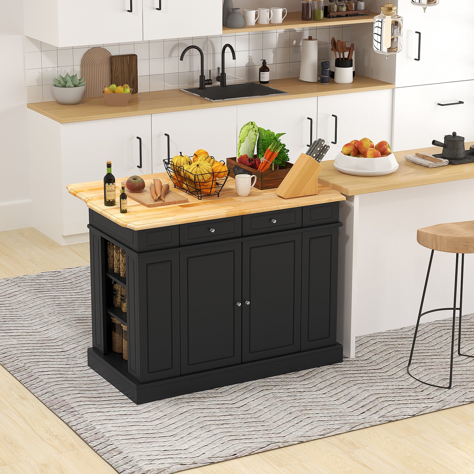 Kitchen Island with Storage and 3-Level Adjustable Shelves, Black Kitchen Islands & Carts at Gallery Canada