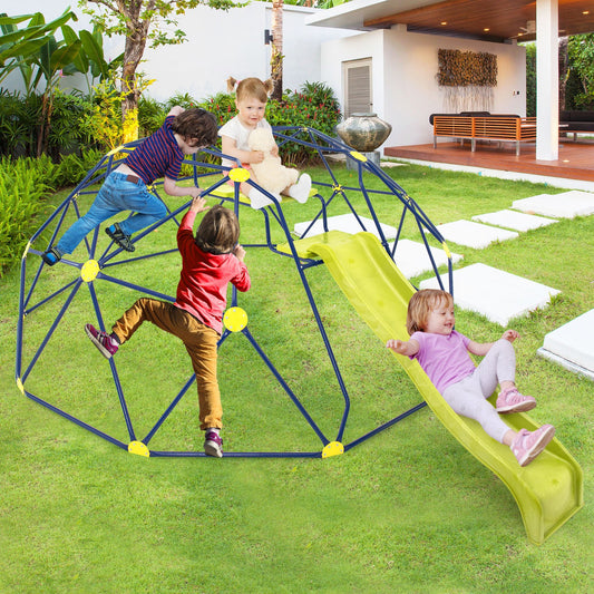 13.3 FT Climbing Dome Geometric Dome Climber with Extended Wavy Slide and 2 Rest Platforms, Multicolor - Gallery Canada