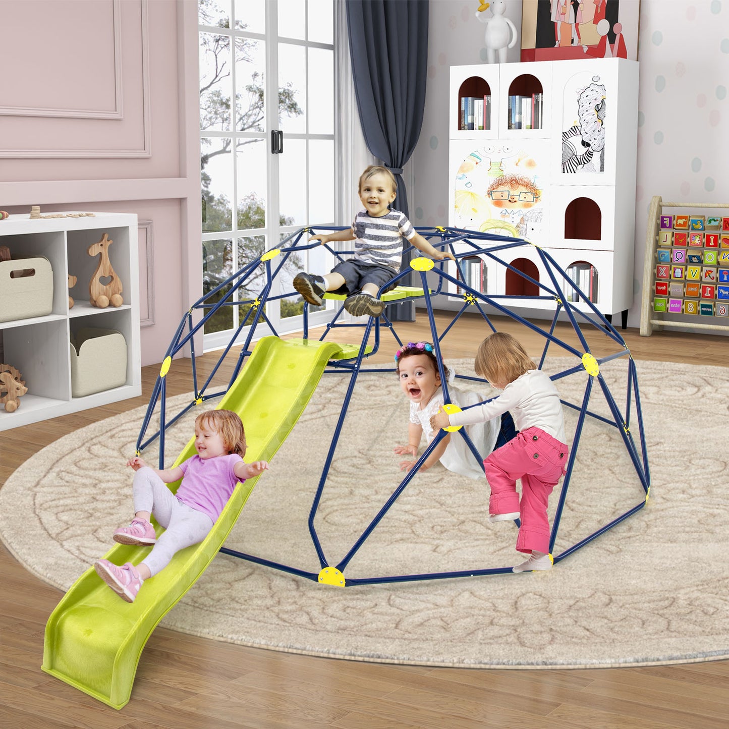 13.3 FT Climbing Dome Geometric Dome Climber with Extended Wavy Slide and 2 Rest Platforms, Multicolor Climbers & Slides at Gallery Canada