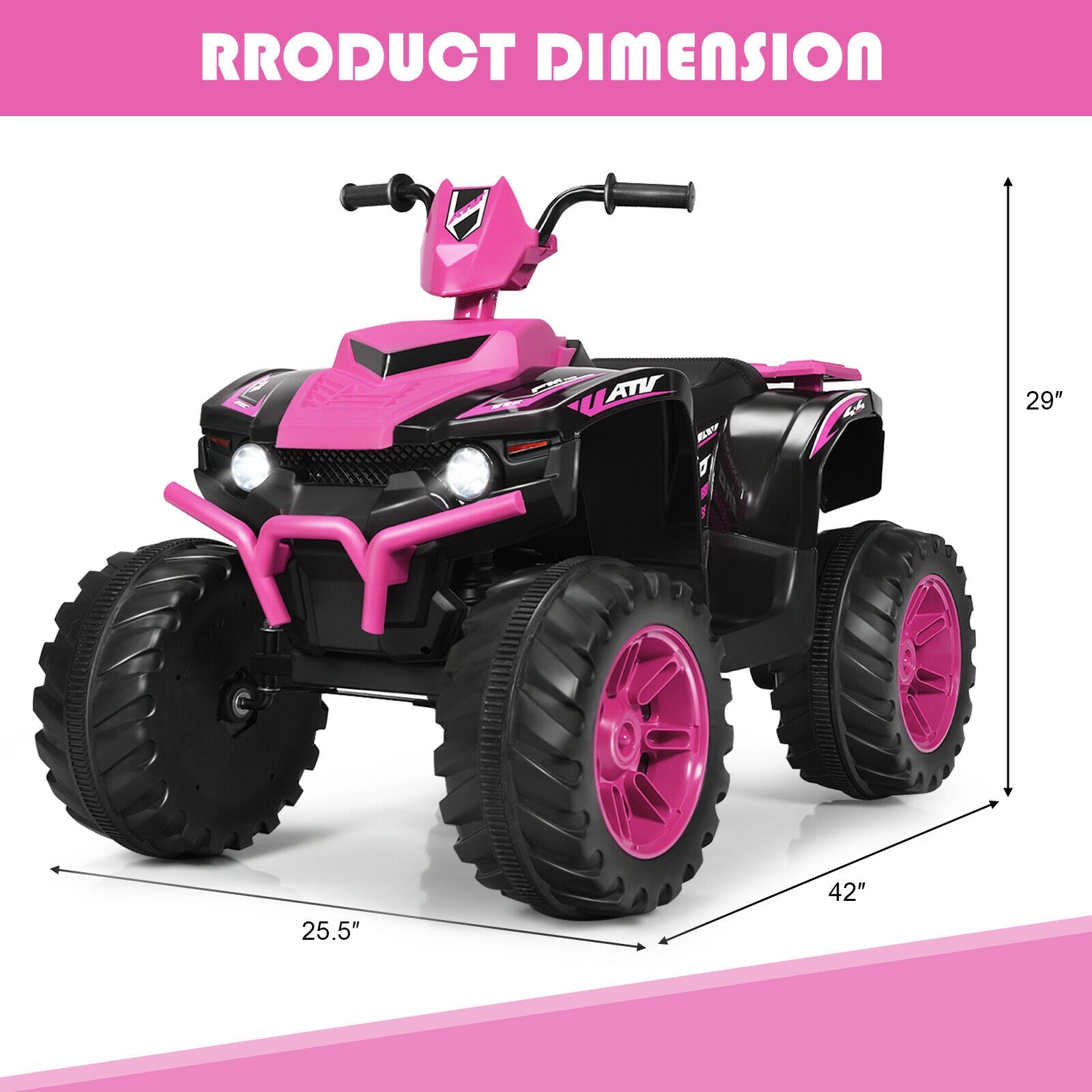 12V Kids Ride on ATV with LED Lights and Treaded Tires and LED lights, Pink Powered Ride On Toys at Gallery Canada