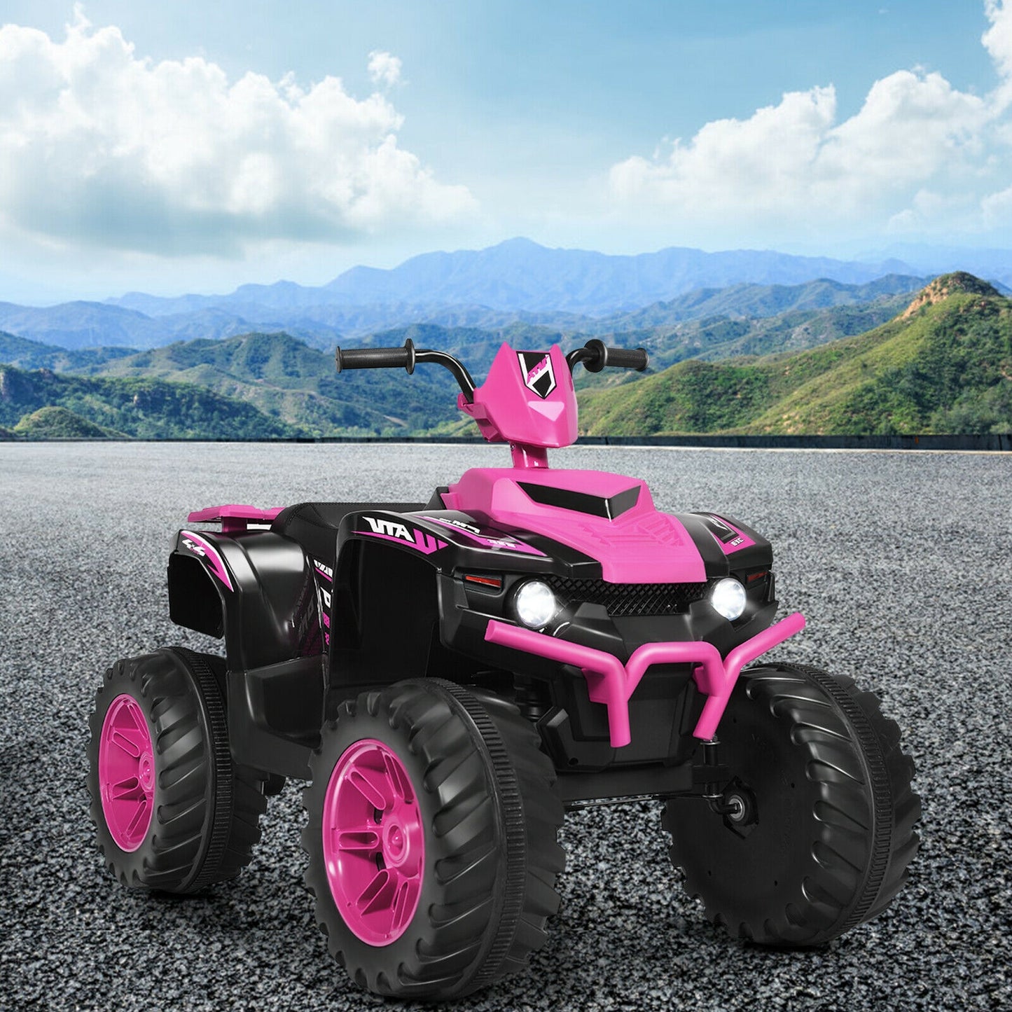 12V Kids Ride on ATV with LED Lights and Treaded Tires and LED lights, Pink Powered Ride On Toys at Gallery Canada