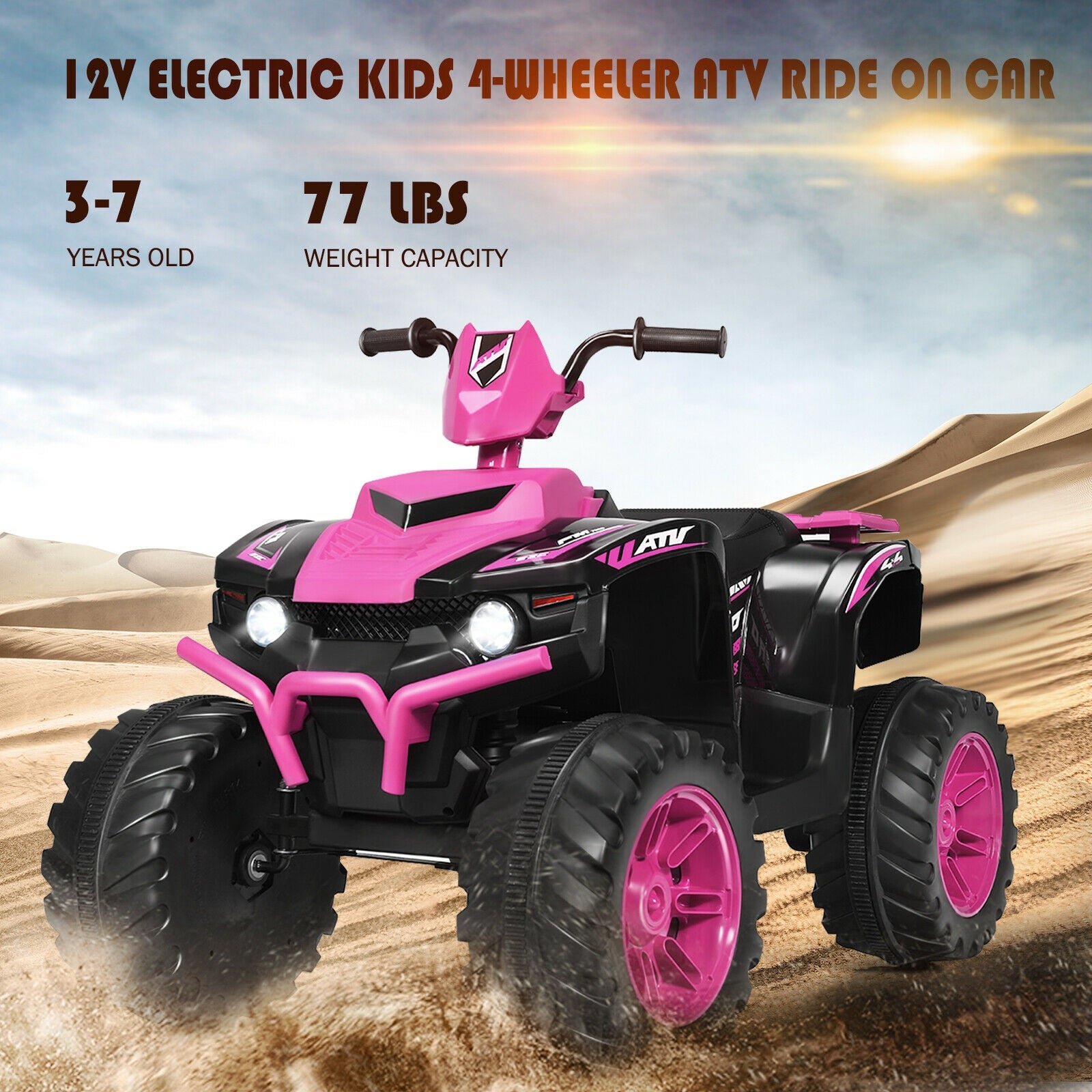 12V Kids Ride on ATV with LED Lights and Treaded Tires and LED lights, Pink Powered Ride On Toys at Gallery Canada