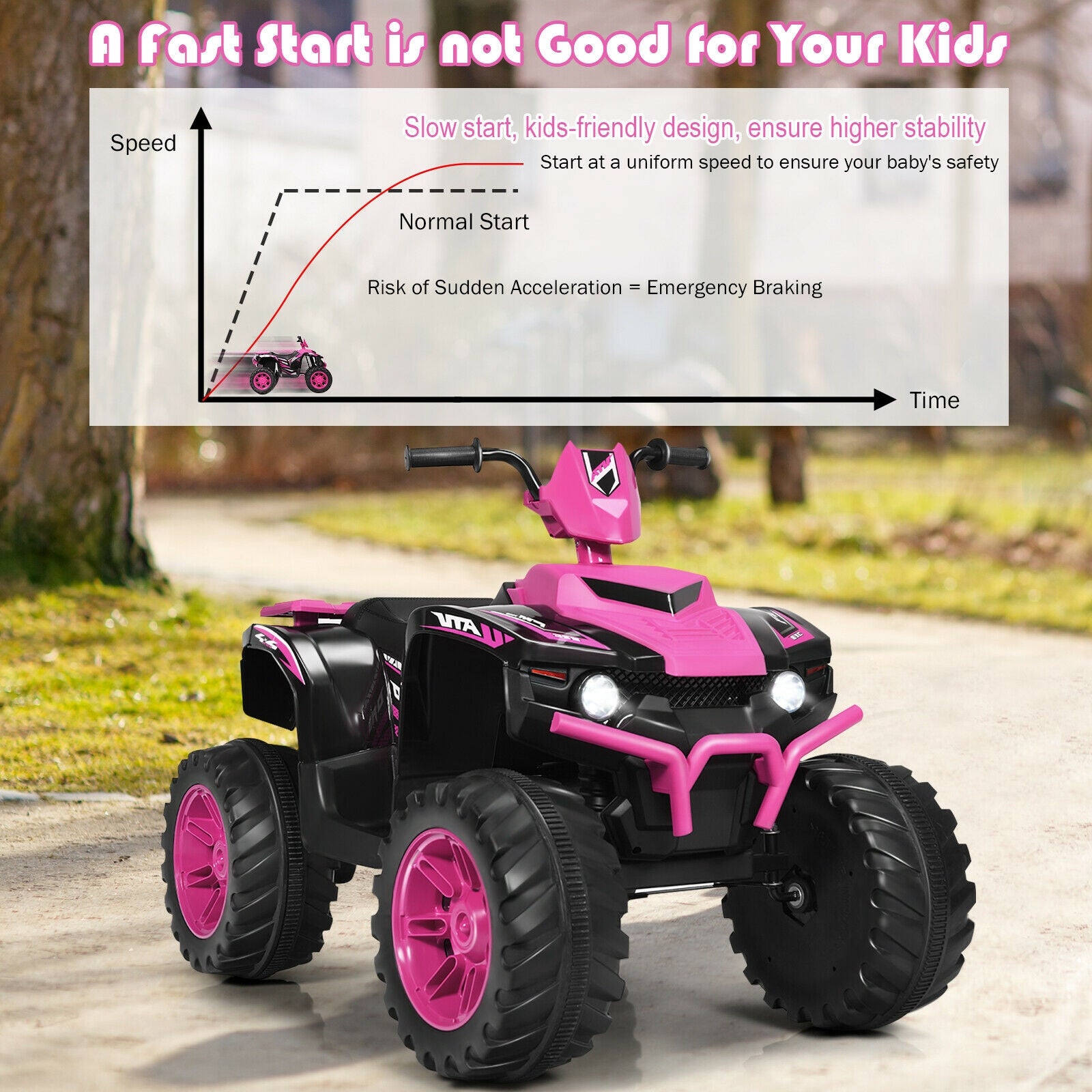 12V Kids Ride on ATV with LED Lights and Treaded Tires and LED lights, Pink Powered Ride On Toys at Gallery Canada