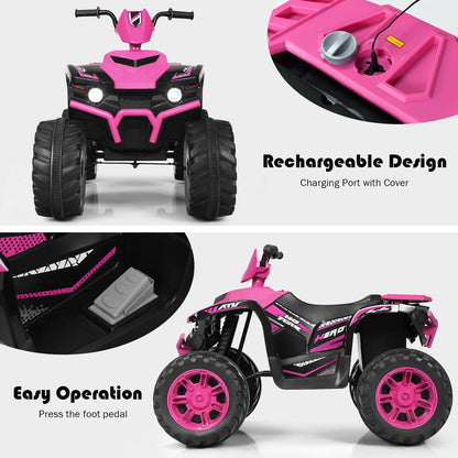 12V Kids Ride on ATV with LED Lights and Treaded Tires and LED lights, Pink Powered Ride On Toys at Gallery Canada