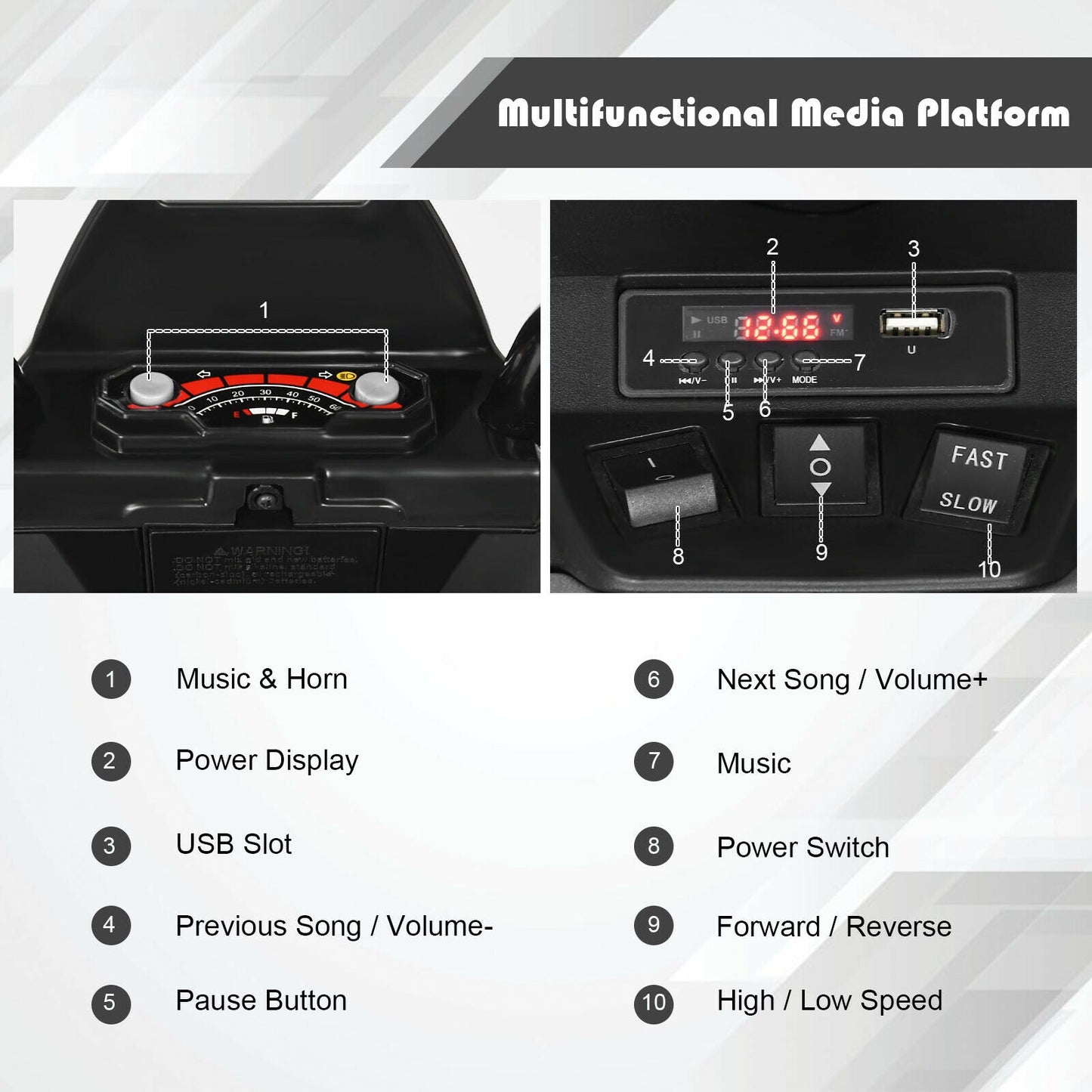 12V Kids Ride on ATV with LED Lights and Treaded Tires and LED lights, Black Powered Ride On Toys at Gallery Canada