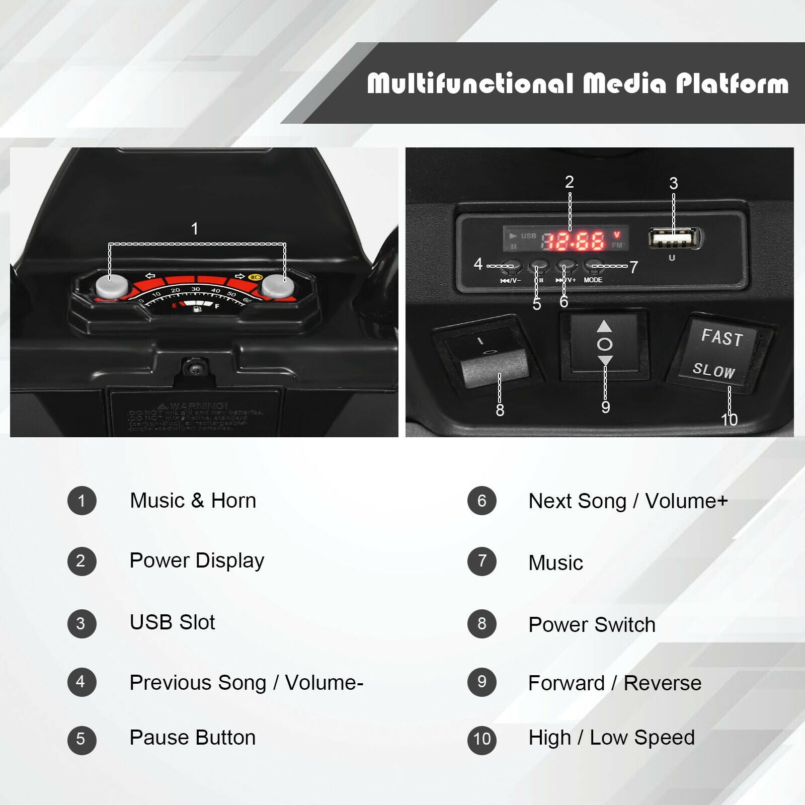 12V Kids Ride on ATV with LED Lights and Treaded Tires and LED lights, Black Powered Ride On Toys at Gallery Canada